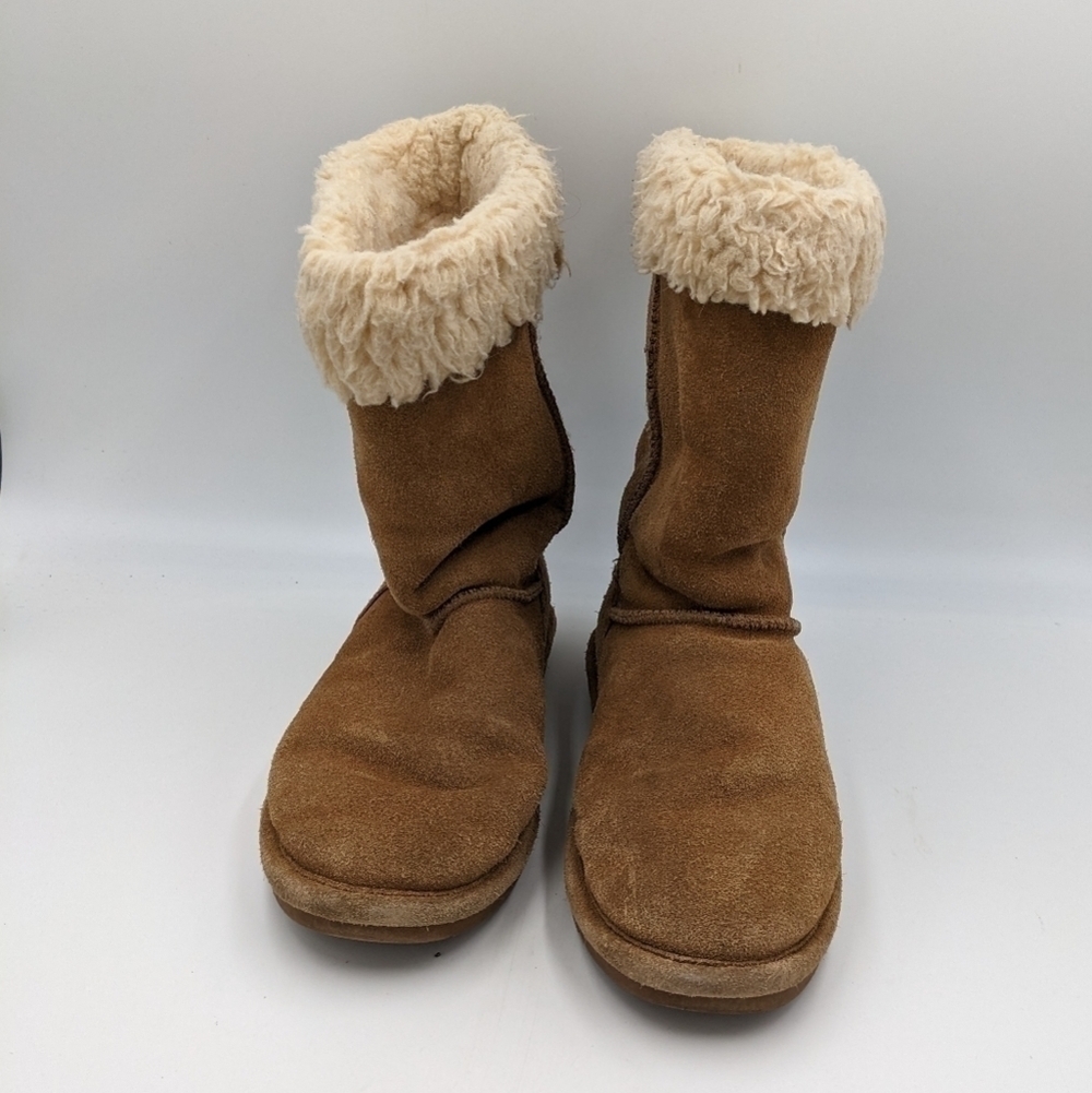 BearPaw Brown Leather Sherpa Lined Boot 3Y Youth - Picture 3 of 7